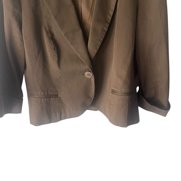Anthropolgie Tabitha 10 Brown Cotton One Button Career Minimalist Blazer Jacket - Picture 3 of 9